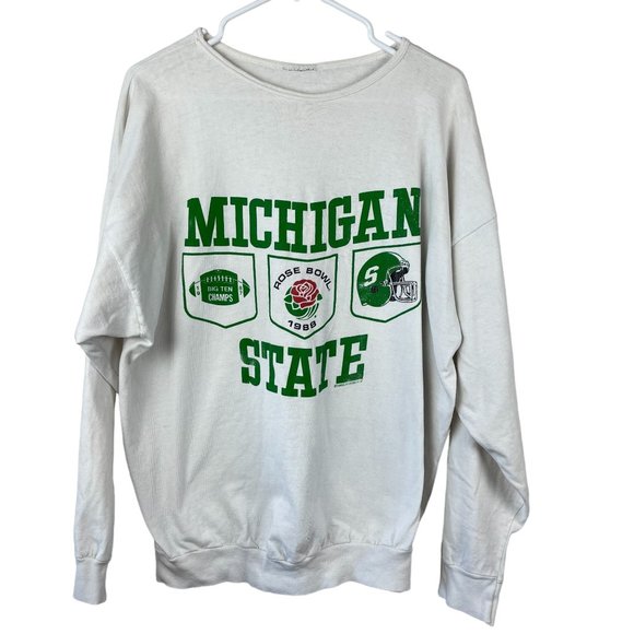 Vintage Michigan State Spartans Rose Bowl 88 Sweatshirt Mens XL White Pullover - Picture 1 of 10
